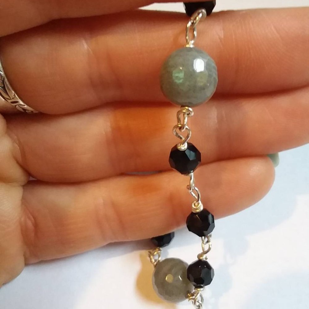 Labradorite Black Crystal Bracelet 7.5 in